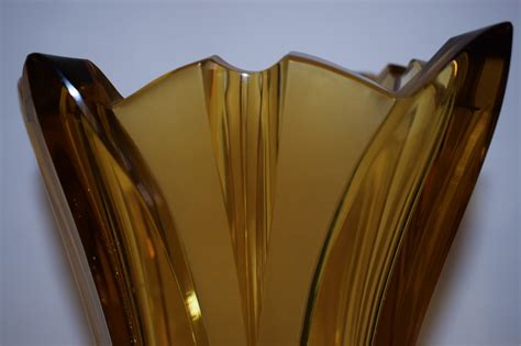 Bohemian Czech Art Deco Vase Amber Cut Glass By Rudolf Hlousek Zelezny Brod Etsy