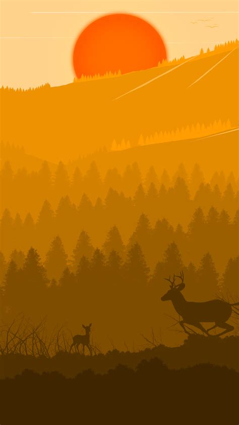 1080x1920 Deviantart Deer Forest Fox Sun Trees Birds Artist