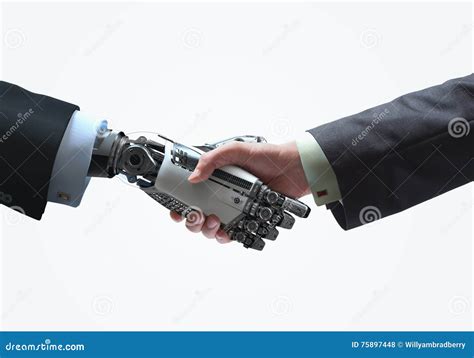 Business Concept Of Human And Robot Hands With Handshake Stock Photo