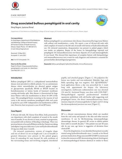 Pdf Drug Associated Bullous Pemphigoid In Oral Cavity