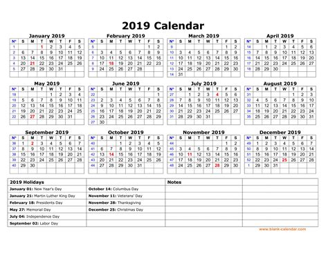 Free Printable Calendars 2019 With Holidays Qualads