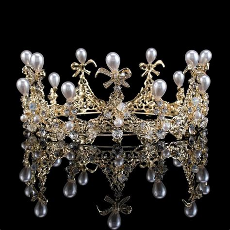Buy Elegant Rhinestone Big Round Crown Alloy Pearl