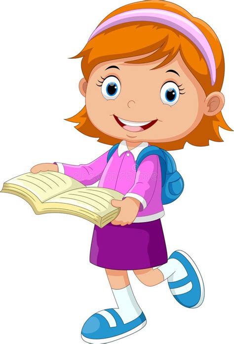 Het Leuke Meisje Lopen Met Boeken Gaat Naar School Stock Illustratie