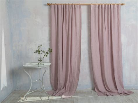 Linen Curtain Panel Linen Drape Washed Linen Panel In Dusty Pink Color