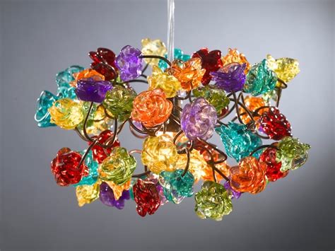Hanging Pendant Light With Rainbow Roses Flowers For Children