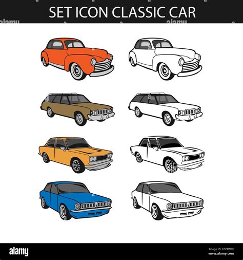 Retro Cars Icons Set Vintage Cars Vectorseps 10 Stock Vector Image