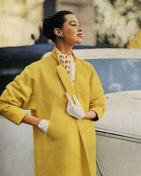 50s Coat Yellow Print Ad Model Magazine Vintage Fashion Style For