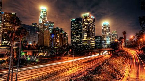 Late Night Highway Through Los Angeles Hdr Wallpaper Travel And World