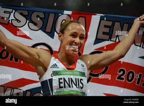 Jessica Ennis Of Great Britain Celebrates Winning Gold In The Women S