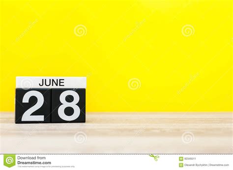 June 28th Day 28 Of Month Calendar On Yellow Background Summer Day