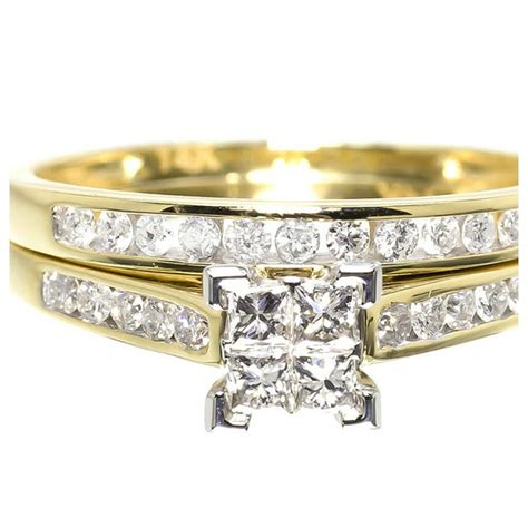 Jewelry Unlimited 14k Yellow Gold Ladies Princess Diamond Engagement Wedding Bridal Ring Set 1