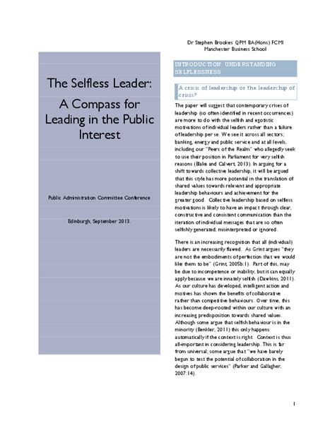 Pdf The Selfless Leader A Compass For Leading In The Public Interest