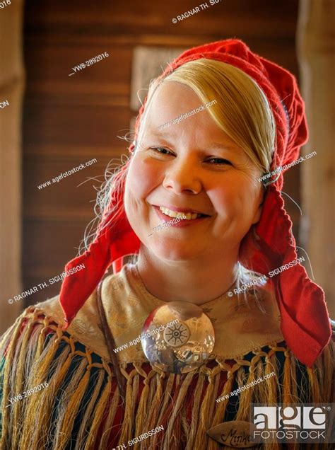 Woman In Traditional Sami Costume Lapland Finland Stock Photo Picture And Rights Managed