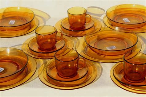 Vintage French Kitchen Glassware Amber Glass Dishes Set Unused Vereco Duralex