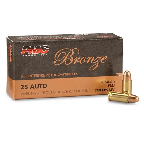 Pmc Bronze 25 Acp Fmj 50 Grain 50 Rounds 51635 25 Acp Ammo At Sportsmans Guide