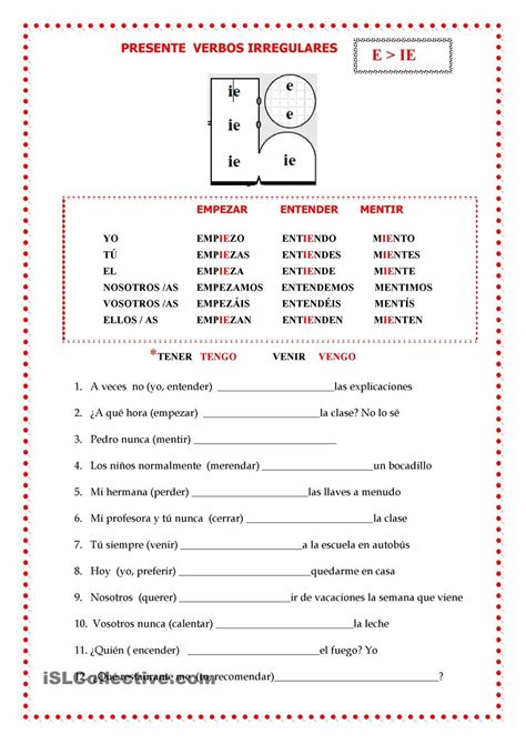 Presente Verbos Irregulares Learning Spanish Spanish Worksheets