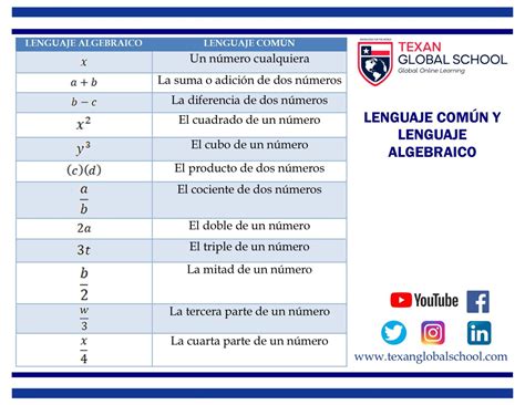 Lenguaje Común y Lenguaje Algebraico Parte 1 Texan Global School