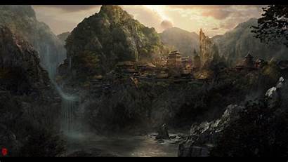 Fantasy Japan Mountain Waterfall Wallpapers Desktop Background
