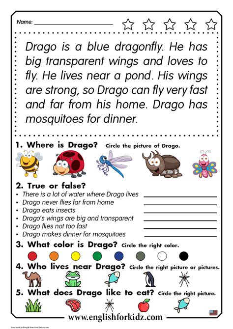 Reading Worksheets For Kids Reading Comprehension Worksheets