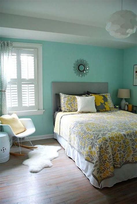 Such a color palette for a bedroom isn't a frequent thing, as most of us prefer neutrals, muted shades or. aqua,gray and yellow bedroom #grayBedroom | Yellow bedroom ...
