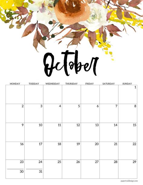 Print This Beautiful October 2023 Monday Start Calendar Page With