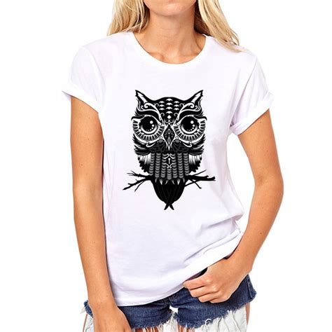 Designer O Neck T Shirts Cool Owl Print Women T Shirt Girl Graphic