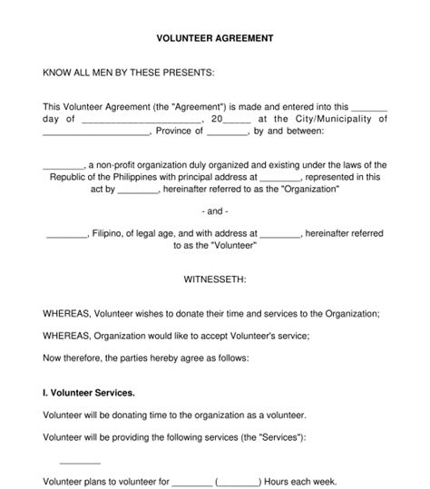 Volunteer Agreement Sample Template Word And Pdf