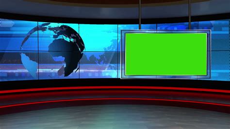 News Tv Studio Set Virtual Green Screen Background Loop Stock Video