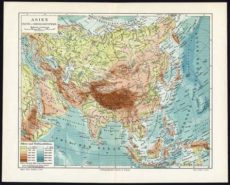 Antique Map Of The Rivers And Mountains In Asia By Meyer C