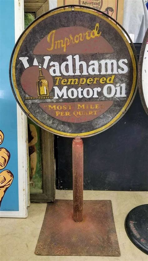 Rare Original Wadhams Motor Oil Smaltz Painted Sign Porcelain Signs