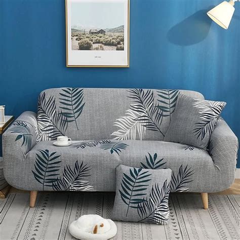 The throw pillows are large and have a zipper to easily change the cover. Light Gray Fern / Palm Leaf Pattern Sofa Couch Cover ...