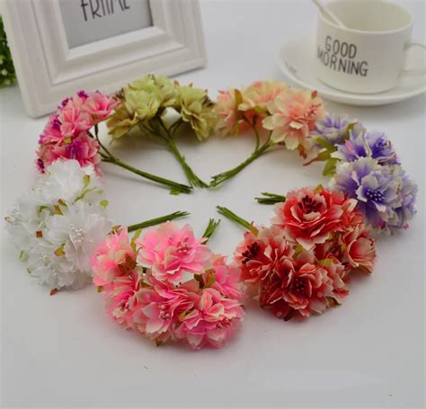 30pcs cheap silk carnations stamens handicrafts scrapbooking diy wreath artificial flowers for