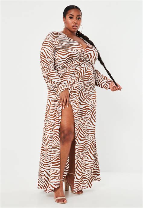 Plus Size Brown Zebra Print Plunge Neck Maxi Dress Sponsored Zebra