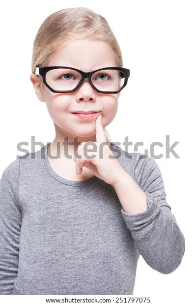 Smart Beautiful Little Girl Glasses Isolated Stock Photo 251797075