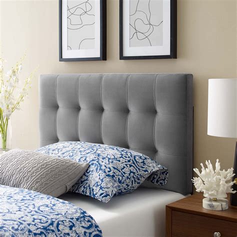 Lily Biscuit Tufted Twin Performance Velvet Headboard In Gray Hyme