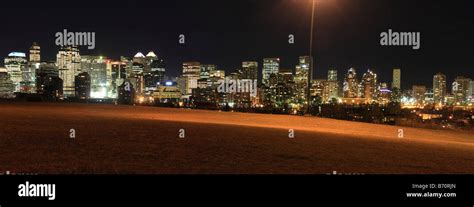 Calgary Downtown Panorama By Night Stock Photo Alamy