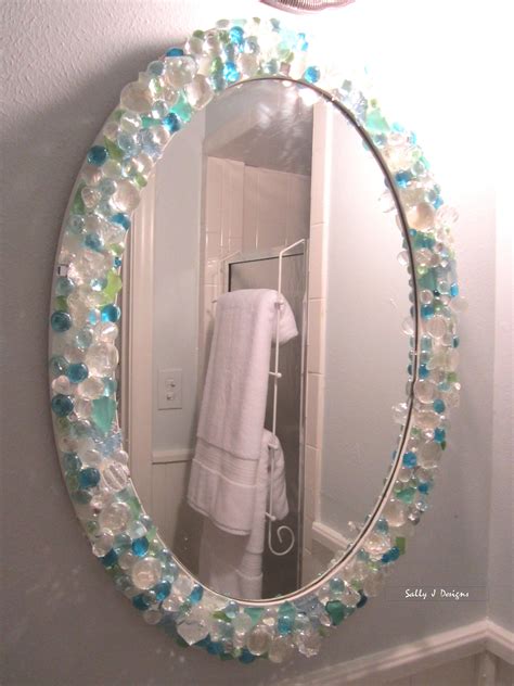 Mirror In Small Bathroom Is A Diy With Sea Glass Crystals And Glass