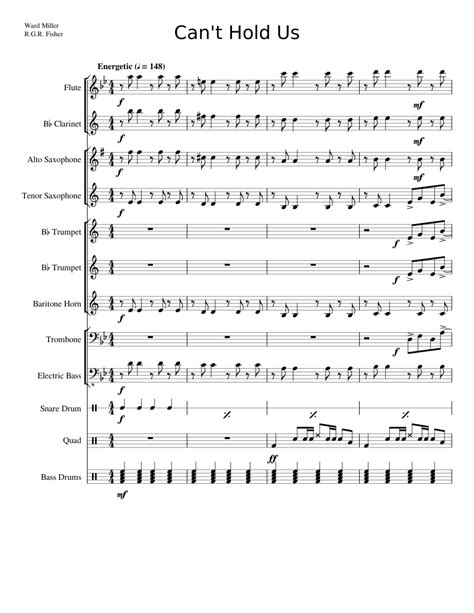 Drumlines are one of the most important aspects of a marching band. Can't Hold Us (Marching Band) Sheet music for Flute, Clarinet, Alto Saxophone, Tenor Saxophone ...