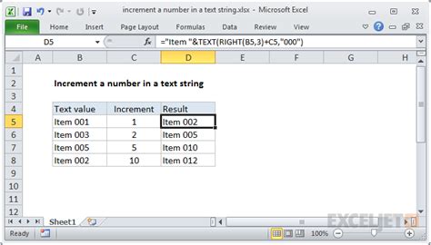 Increment A Number In A Text String Excel Formula Exceljet