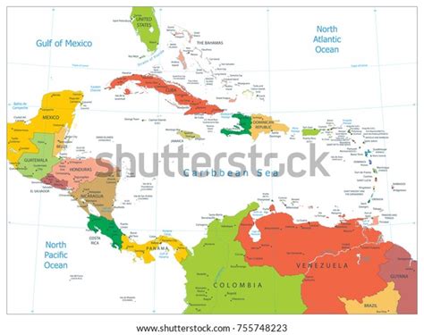 Political Map Caribbean Isolated On White Stock Vector Royalty Free