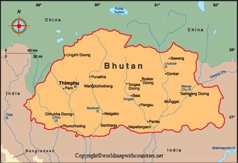 Free Printable Labeled And Blank Map Of Bhutan In Pdf