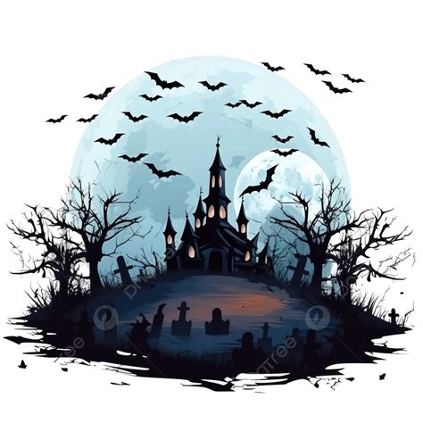 Happy Halloween Celebration Card With Bats Flying In Cemetery Scene