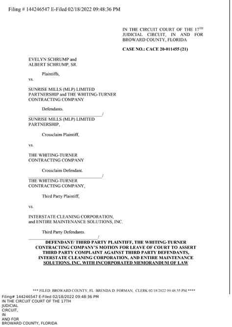 Motion For Leave Defendant Third Party Plaintiff The Whiting Turner Contracting Companys