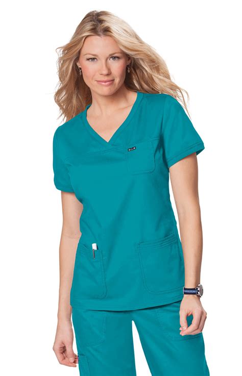 Hot Selling Teal Color Scrub Sets With Rib Trim At Neck And Cuffs And