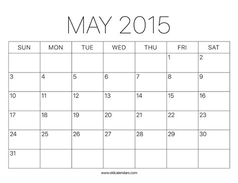 2015 Calendar May Printable Old Calendars