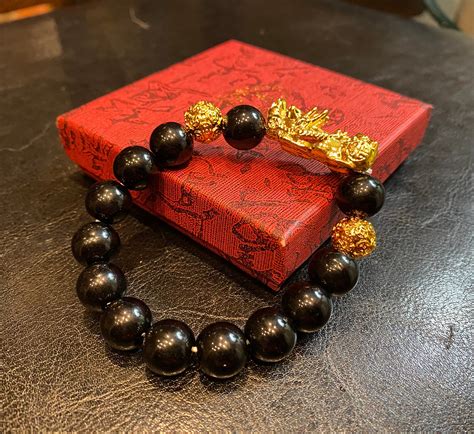 Feng Shui Pixiu Black Obsidian Bracelet Etsy