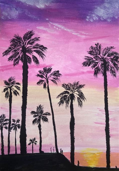 You can add these to the paint a beach scene easily for a tropical canvas painting. Acrylic painting Sunset Palm tree in 2020 | Painting, Palm ...