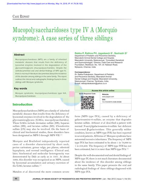 pdf mucopolysaccharidoses type iv a morquio syndrome a case series of three siblings