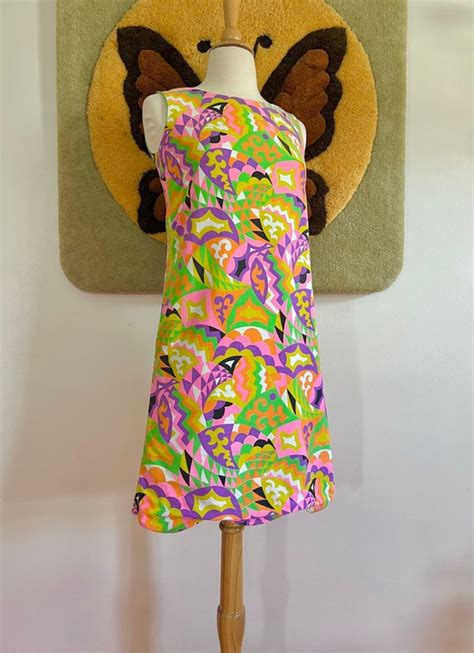 1960s reversible psychedelic kaleidoscope print dress… gem