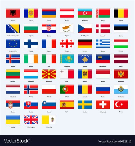 The national flag is a symbol or emblem of a country, and therefor european union is an economic and political union of 27 member states which are located. Set of flags of all countries of europe rectangle Vector Image
